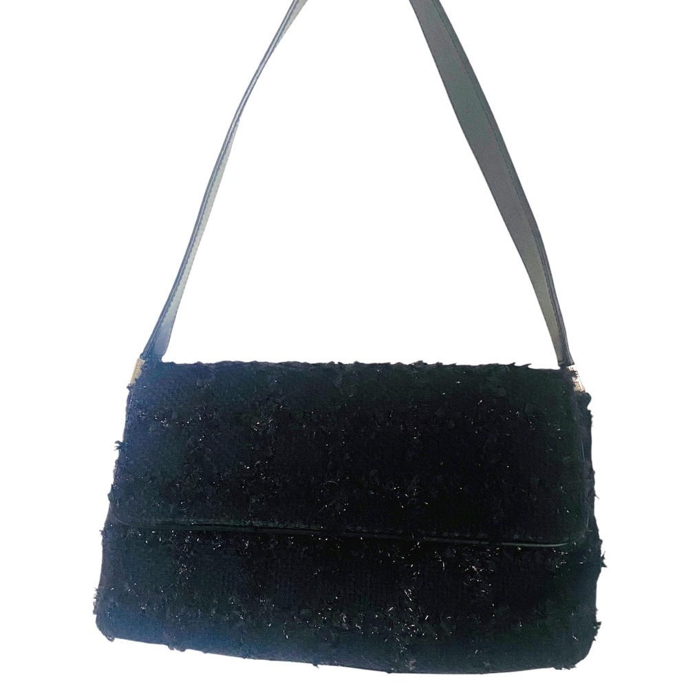 Kate Spade New York Made in Italy Black Tinsel Tweed Grid Design Shoulder Bag